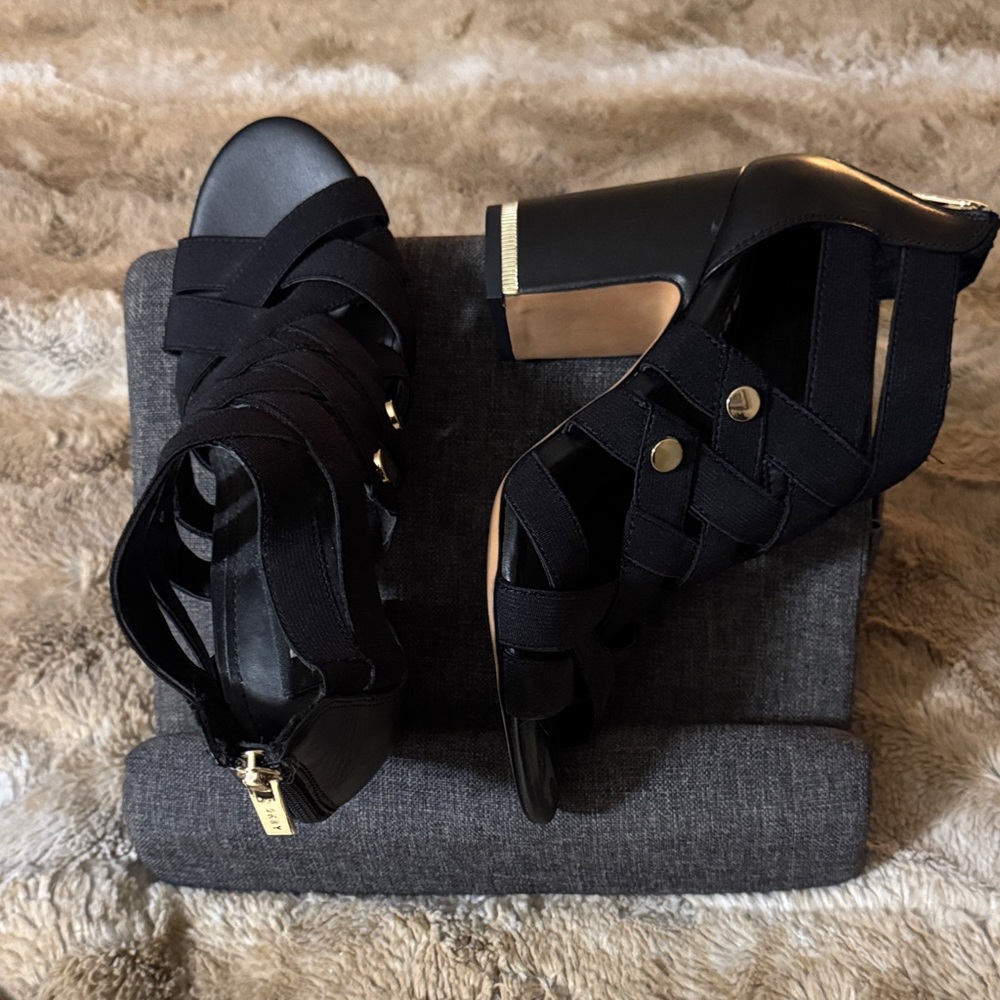 DKNY Black Strappy Block Heel Sandals Size 6.5